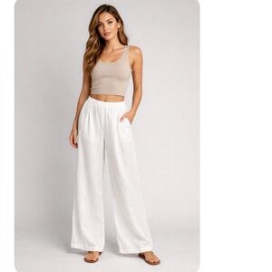 Eileen Fisher White Organic Linen Wide Leg Pleated Pants XXS / TTP Boho Resort